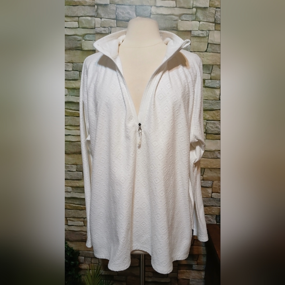 Womens Eddie Bauer XXL Polar Fleece 1/4 Zip Ivory Minimialist Cottagecore